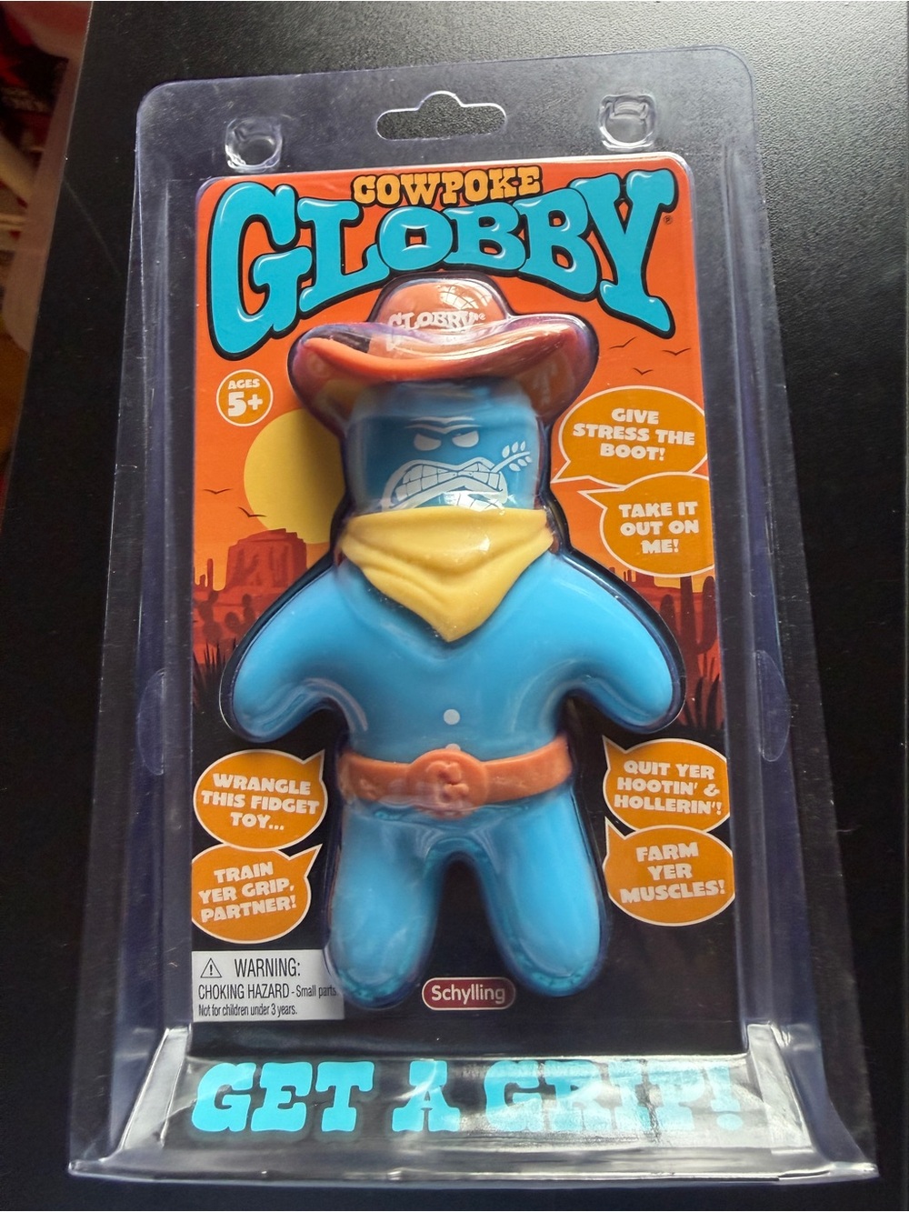 New Schylling Globby Cowpoke Squishy Brown Hat/Belt Fidget Toy Get a Grip Cowboy